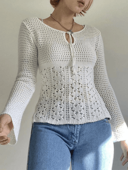 Tie Front White Open Knit Top - AnotherChill