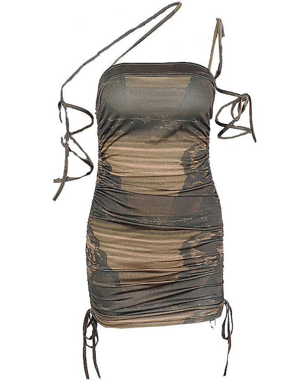 Tie Strap Printed Strapless Mini Dress - AnotherChill