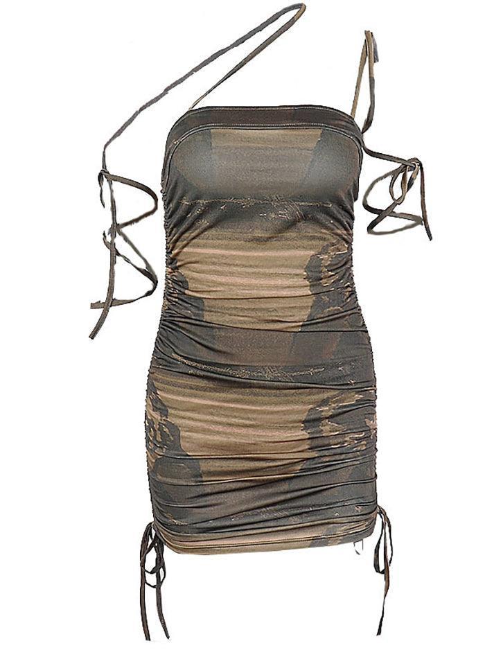Tie Strap Printed Strapless Mini Dress - AnotherChill
