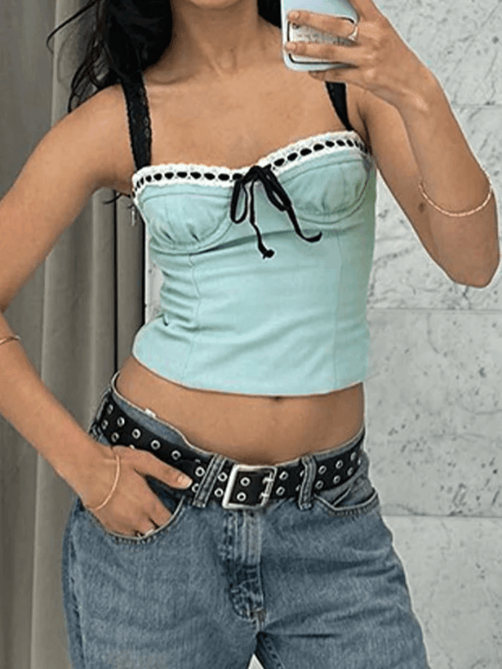 Tie Up Contrasting Short Cami Top - AnotherChill