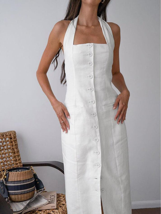 COLOR CONTRAST TIED OPEN BACK DRESS