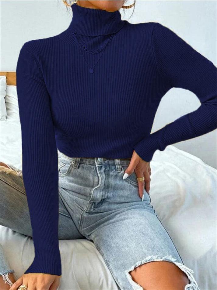 Turtleneck Ribbed Knit Sweater - AnotherChill