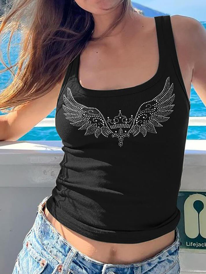 Black V-Neck Tank Top with Rhinestones