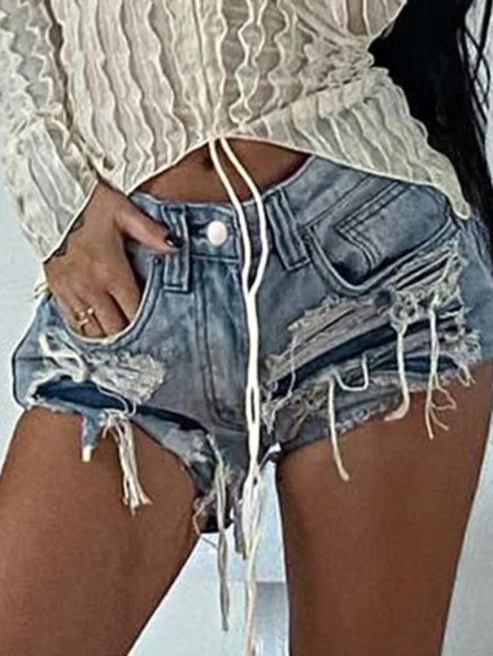 Ultra Short Ripped Burr Denim Short - AnotherChill