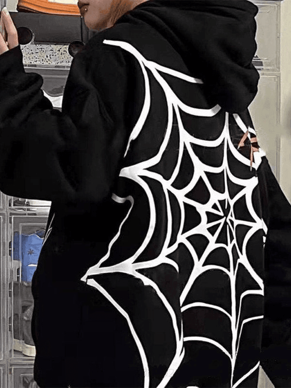 Unisex Loose Fit Spiderweb Graphic Hoodie - AnotherChill