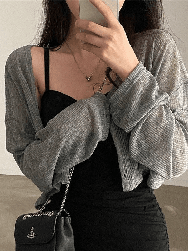 V Neck Button Up Cropped Cardigan - AnotherChill