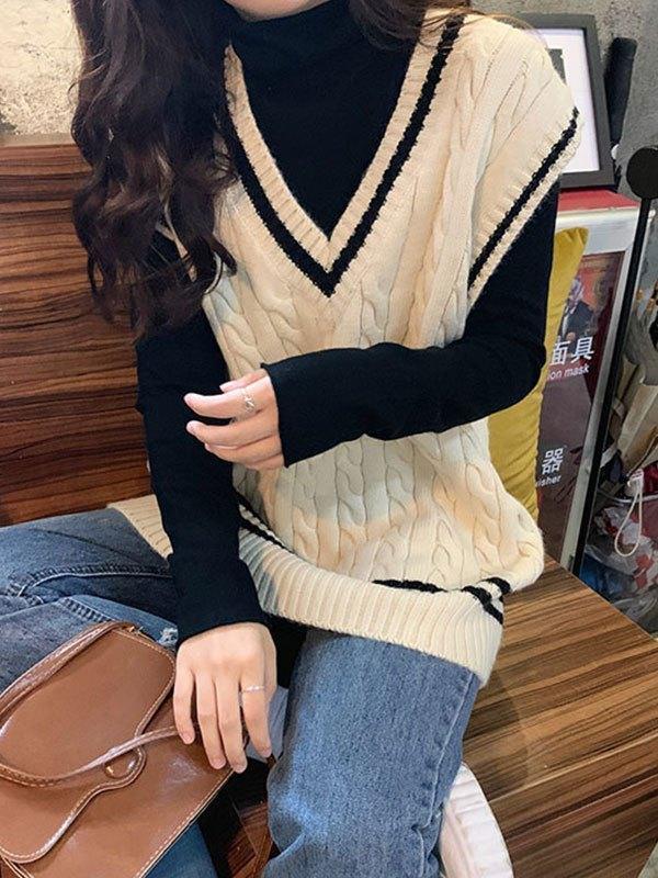 V Neck Cable Knit Sweater Vest - AnotherChill