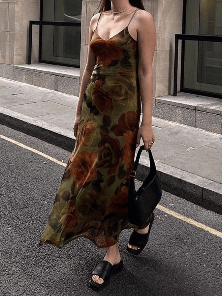V Neck Floral Cami Maxi Dress - AnotherChill
