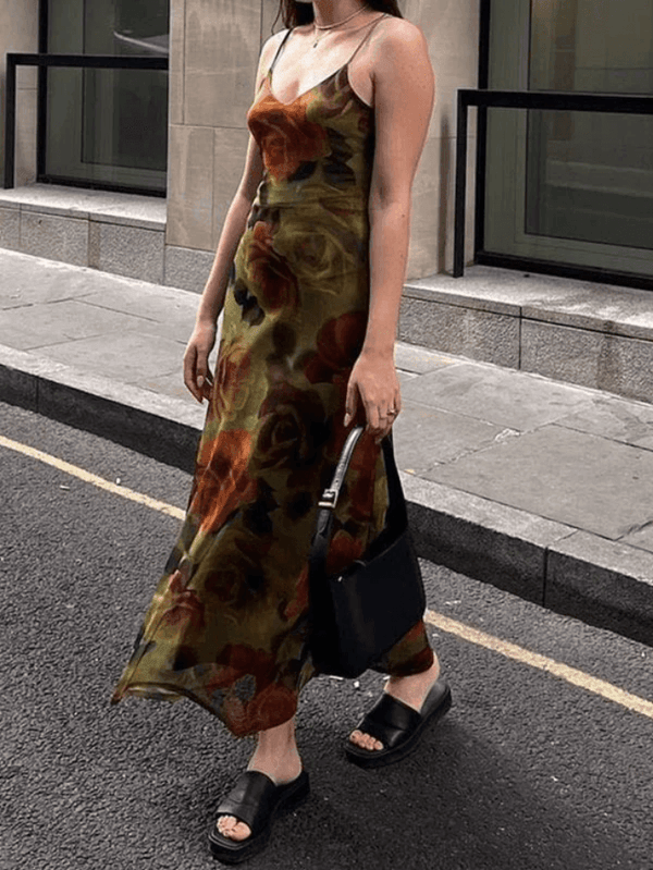 V Neck Floral Cami Maxi Dress - AnotherChill