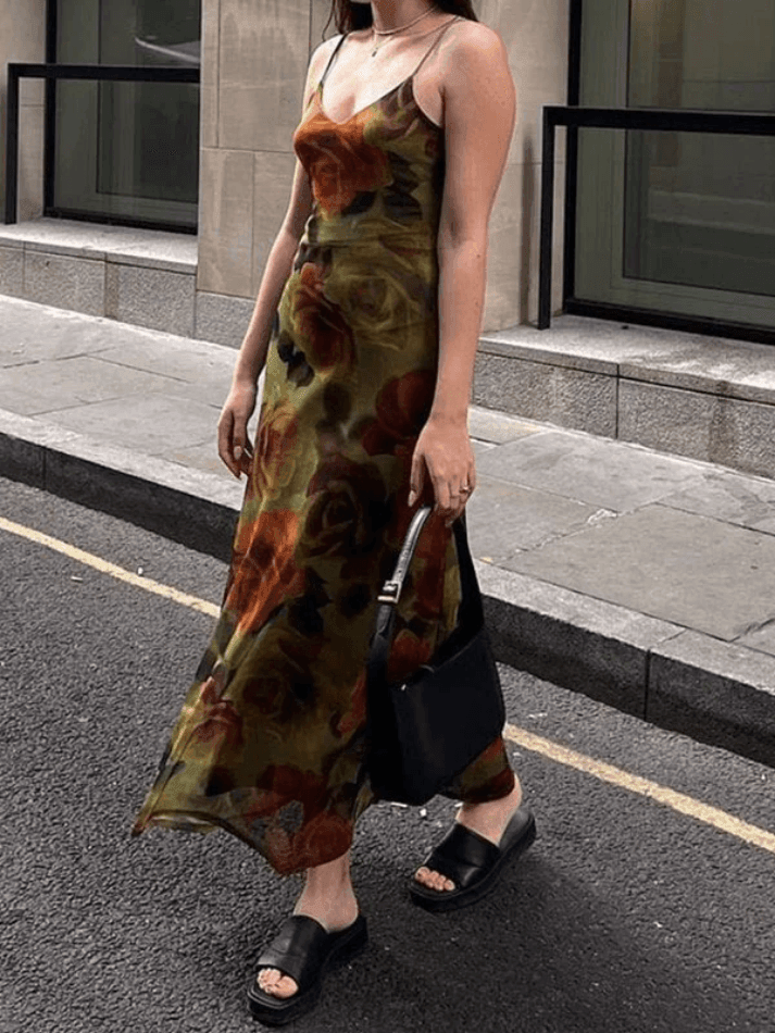 V Neck Floral Cami Maxi Dress - AnotherChill