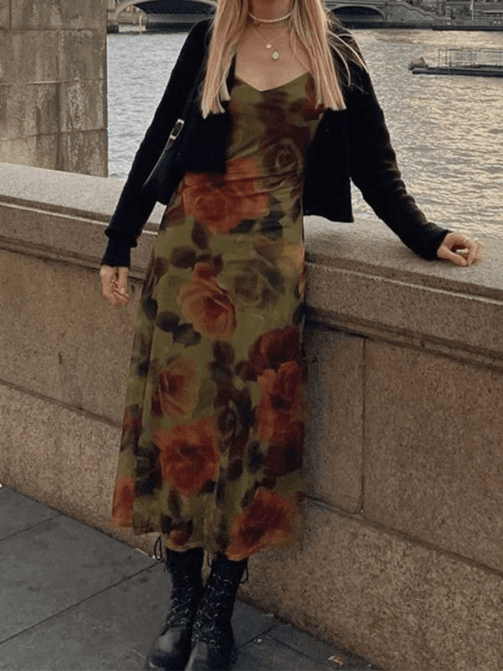 V Neck Floral Cami Maxi Dress - AnotherChill