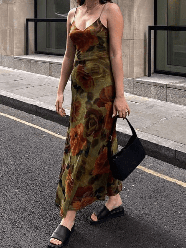 V Neck Floral Cami Maxi Dress - AnotherChill
