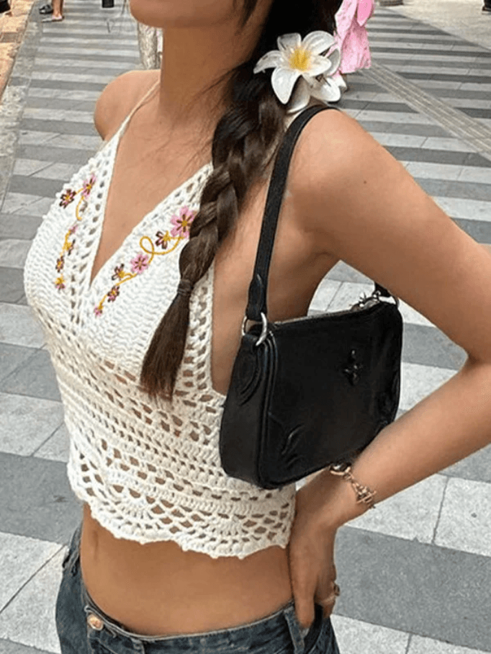 V Neck Hollow Out Lace Up Halter Vest - AnotherChill