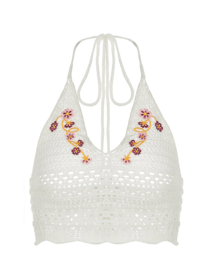 V Neck Hollow Out Lace Up Halter Vest - AnotherChill