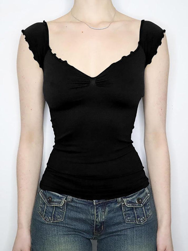 V-Neck Short Sleeve Backless Top - AnotherChill