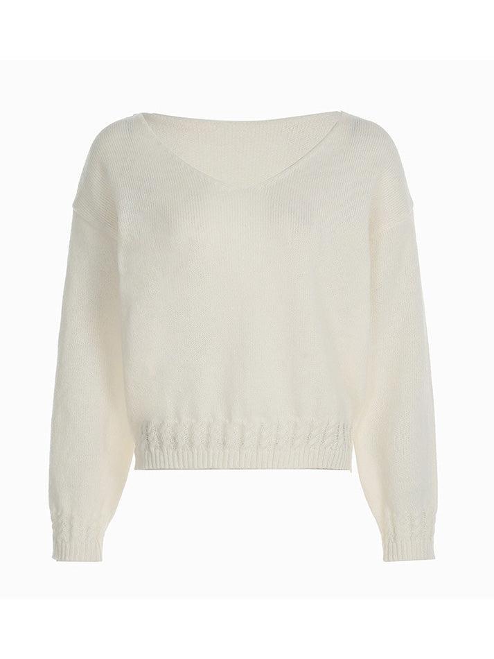 V Neck Solid Color Oversized Sweater - AnotherChill