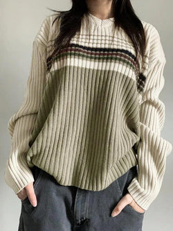 V Neck Stripe Print Sweater - AnotherChill
