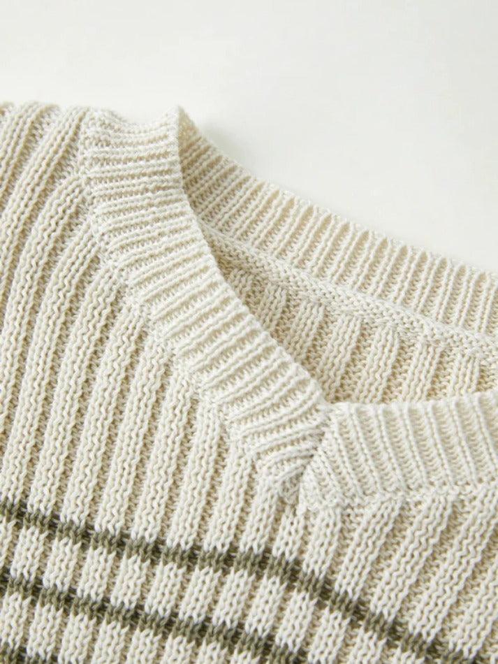 V Neck Stripe Print Sweater - AnotherChill