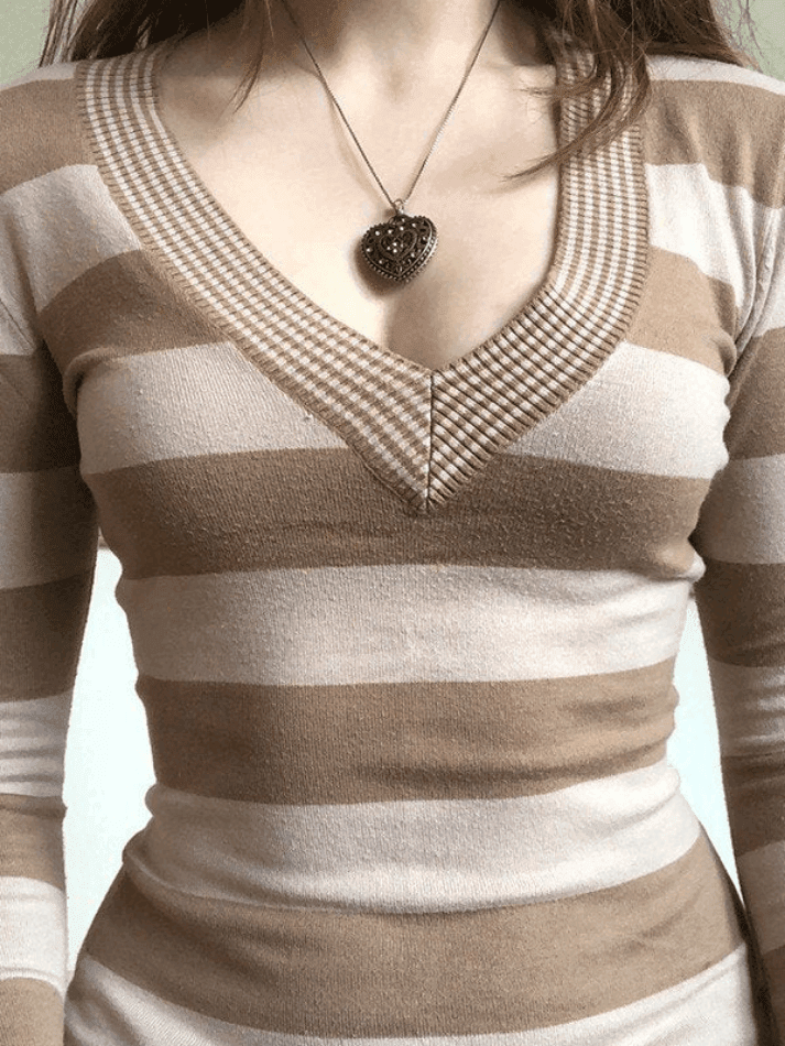 Stripe V-Neck Cinched Top main image 0