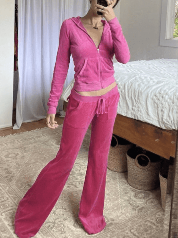 2023 Velvet Hooded Tracksuit Set Purple S in Two-Piece Outfits Online ...
