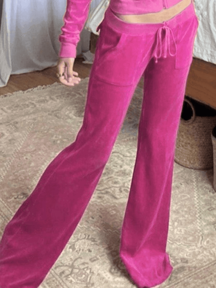 Velvet Solid Flare Leg Pants - AnotherChill