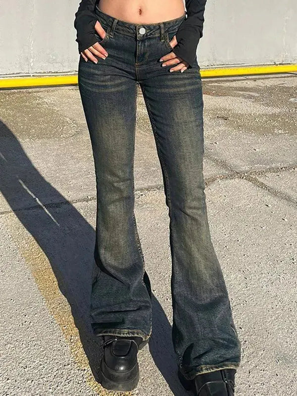 Vintage Basic Low Rise Flared Jeans - AnotherChill