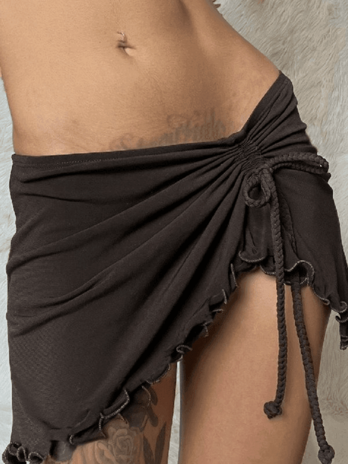 Vintage Brown Asymmetric Mini Skirt - AnotherChill