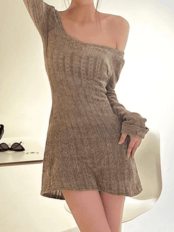 Vintage Brown Long Sleeve Sweater Mini Dress - AnotherChill