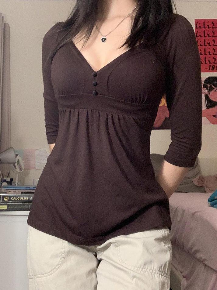 Vintage Brown V Neck Short Sleeve Tee - AnotherChill
