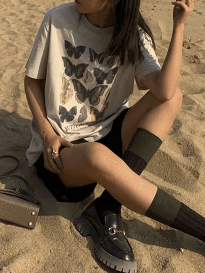 Vintage Butterfly Oversized Short Sleeve Tee - AnotherChill