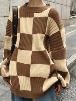 Vintage Checkered Long Sweater - AnotherChill