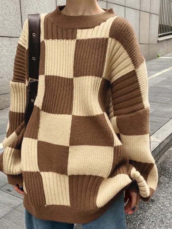 Vintage Checkered Long Sweater - AnotherChill