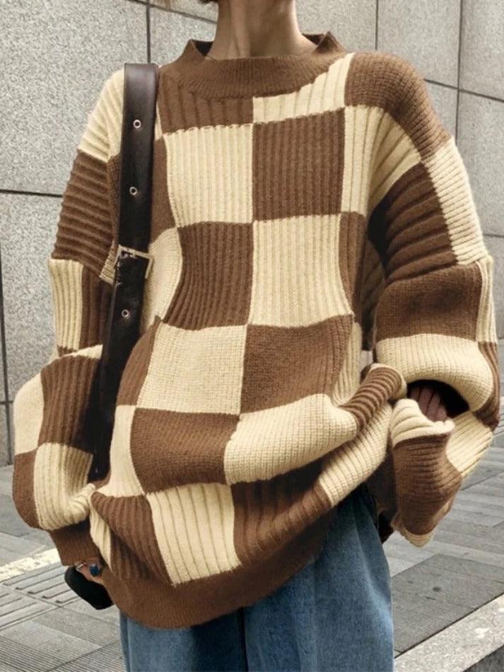 Vintage Checkered Long Sweater - AnotherChill