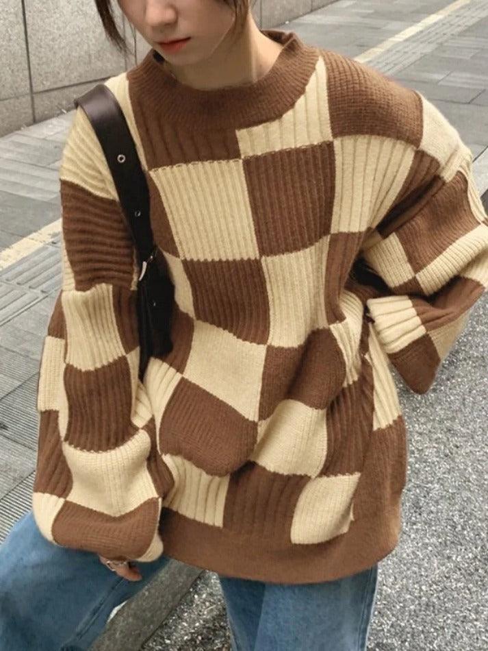 Vintage Checkered Long Sweater - AnotherChill