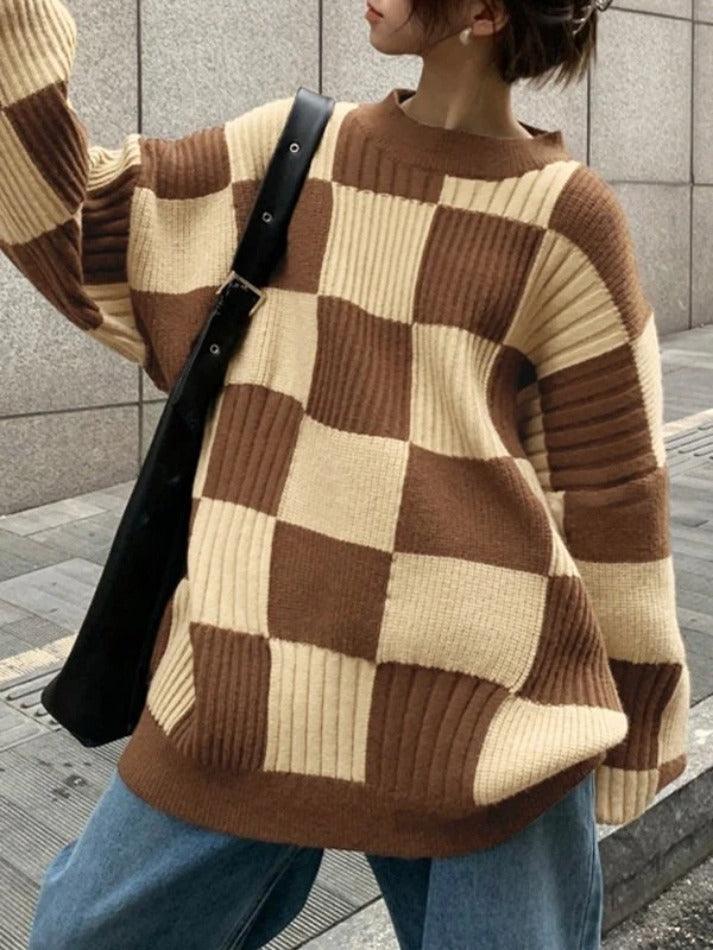 Vintage Checkered Long Sweater - AnotherChill