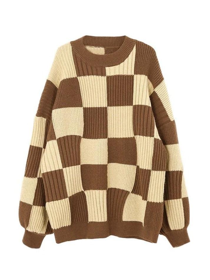 Vintage Checkered Long Sweater - AnotherChill