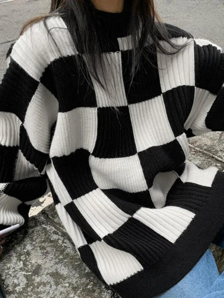 Vintage Checkered Long Sweater - AnotherChill