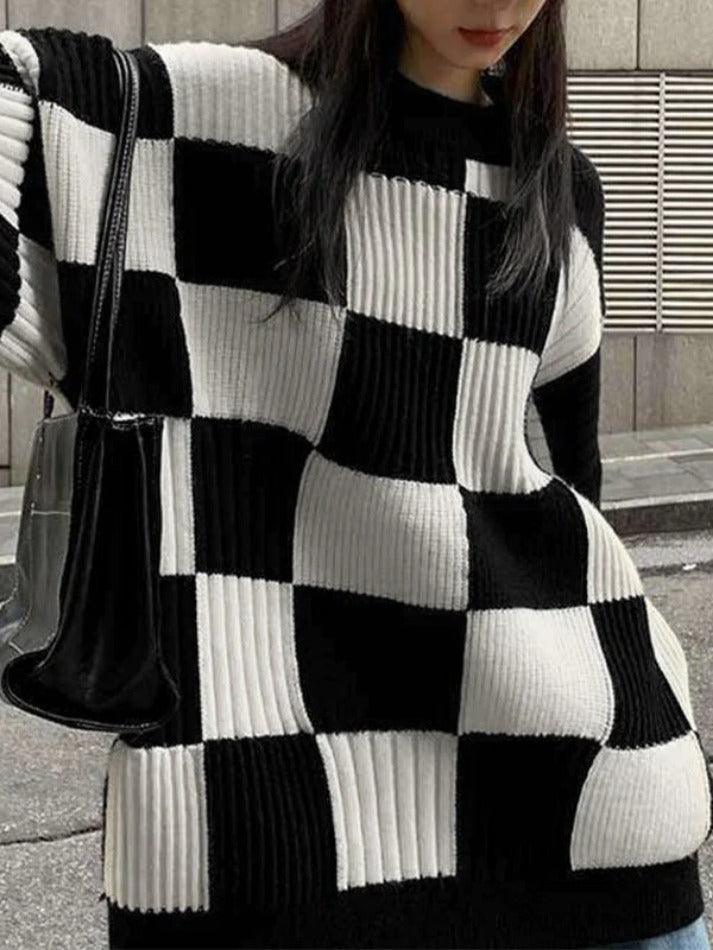 Vintage Checkered Long Sweater - AnotherChill