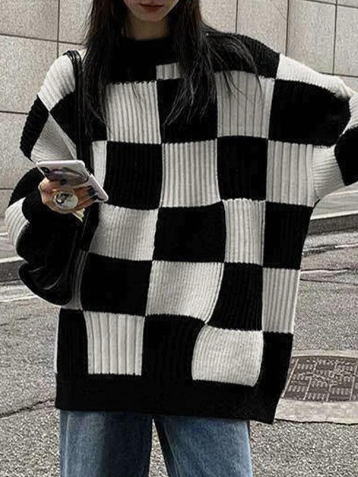 Vintage Checkered Long Sweater - AnotherChill