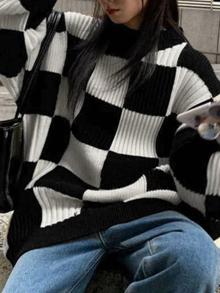 Vintage Checkered Long Sweater - AnotherChill