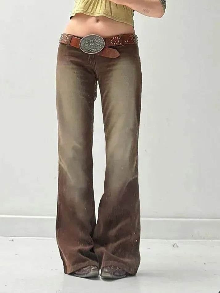 Vintage Contrast Washed Low-Rise Corduroy Pants - AnotherChill