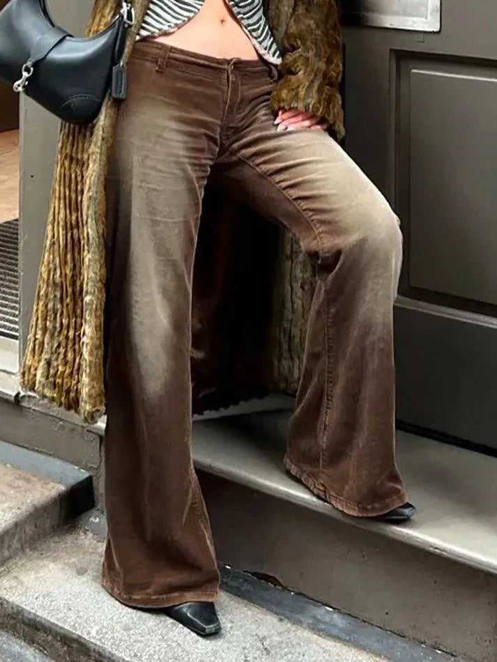 Vintage Contrast Washed Low-Rise Corduroy Pants - AnotherChill