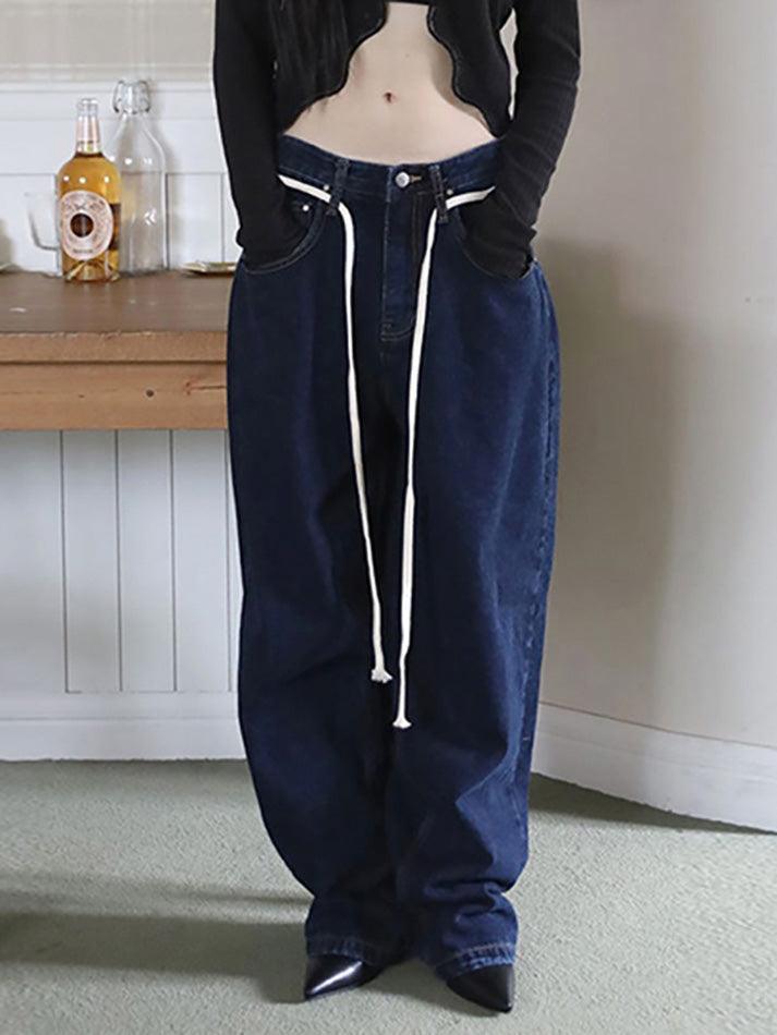 Vintage Drawstring Washed Loose Straight-Leg Jeans – AnotherChill