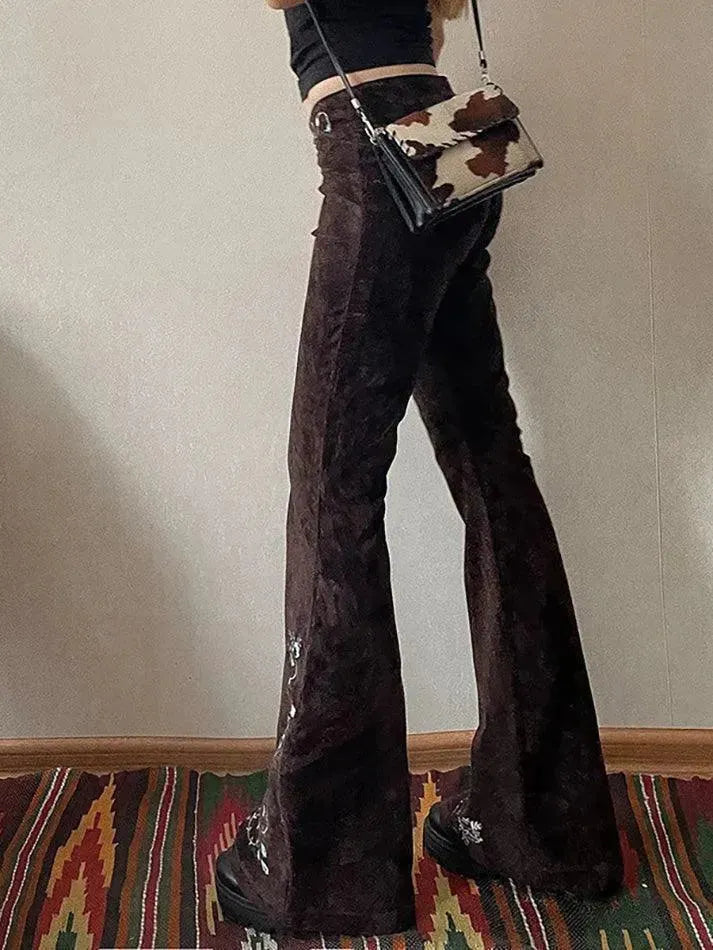 Vintage Embroidered Foldover Flared Jeans - AnotherChill