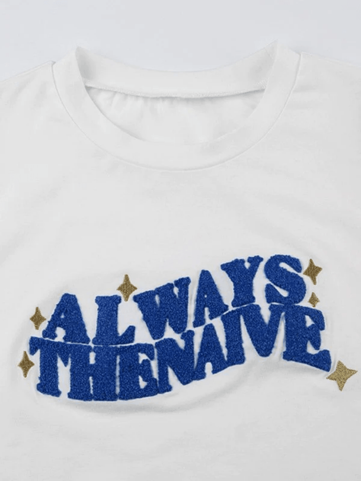 Vintage Embroidered Lettering Short Sleeve Crop Top - AnotherChill