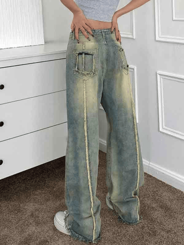 Vintage Embroidery Burr Loose Boyfriend Jeans - AnotherChill