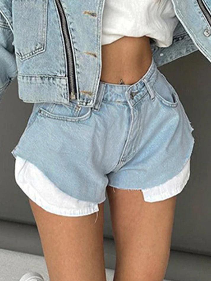 Vintage Exposed Pocket Design Denim Shorts - AnotherChill