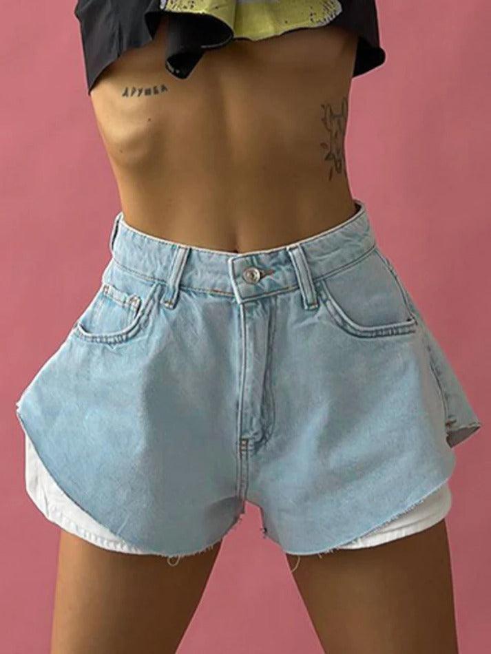 Vintage Exposed Pocket Design Denim Shorts - AnotherChill
