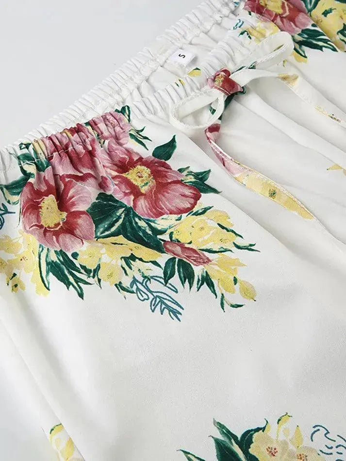 Vintage Floral Print Drawstring Low-Rise Pants - AnotherChill