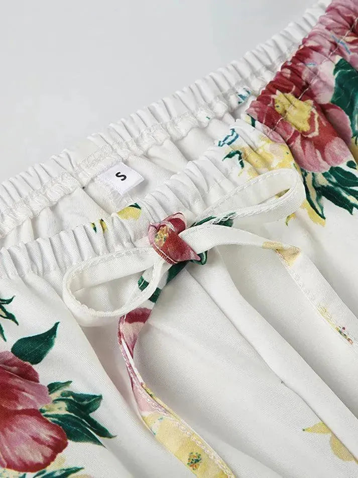 Vintage Floral Print Drawstring Low-Rise Pants - AnotherChill